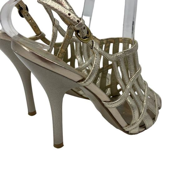 Carlos Santana Metallic Cage Heels Womens Size 7.5 Leather Buckle Open Toe 2318 - Picture 4 of 11